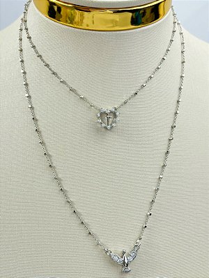 Escapulário Espírito Santo com Zirconia banho diamante medida 60cm - 1 unidade