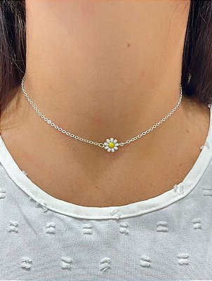 Colar Margarida Banho Prata 925 Semijoia camada 50 milésimos com verniz italiano - corrente cadeado - 1 unidade com 36cm + extensora