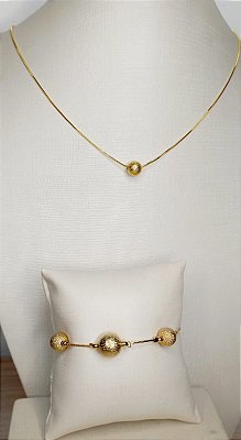 Conjunto Colar e pulseira veneziana banho ouro 2 milésimos - 1 unidade de colar e 1 pulseira