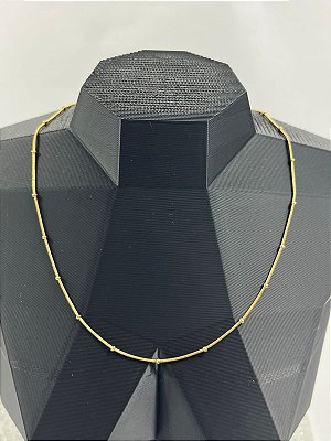 Colar Aço Inox Rabo de rato 1.0mm com bolinha Dourado - antialergico - medida 40cm - 1 Unidade