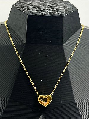 Colar Aço Inox Cadeado com pingente coração Dourado - antialergico - medida 40cm e extensora - 1 Unidade