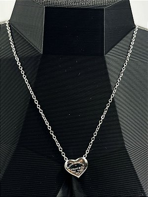 Colar Aço Inox Cadeado com pingente coração - antialergico - medida 40cm e extensora - 1 Unidade
