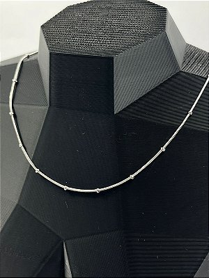 Colar Aço Inox Rabo de Rato 1,0mm com bolinha - antialergico - medida 40cm e extensora - 1 Unidade