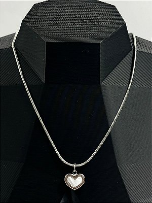 Colar Rabo de Rato Aço Inox pingente Coracao com madreperola - antialergico - medida 40cm e extensora - 1 Unidade
