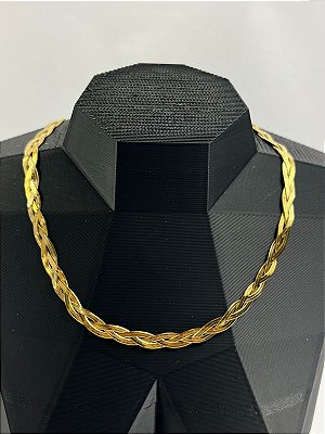 Colar Fita Trançada Aço Inox Dourado - antialergico - medida 40cm e extensora - 1 Unidade