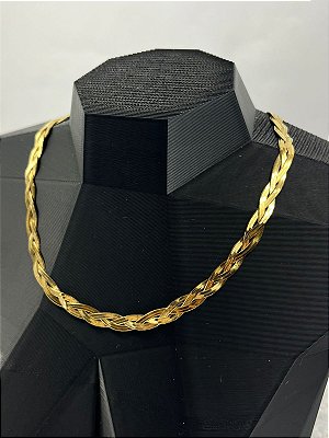 Colar Fita Trançada Aço Inox Dourado - antialergico - medida 40cm e extensora - 1 Unidade