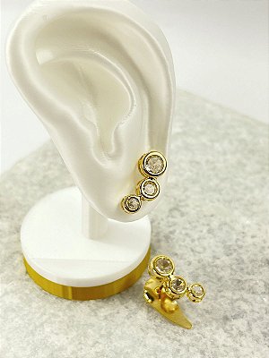 Brinco Ear Cuff zirconia cristal Banho Ouro 2 milésimos com verniz italiano - 1 par