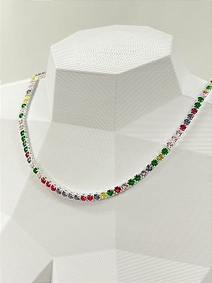 Colar Riviera 40cm Banho Prata 925 semijoia 50 milésimos com verniz italiano - 1 unidade