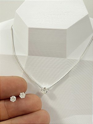 Conjunto Ponto de Luz Banho Prata 925 semijoia 50 milésimos com verniz italiano - 1 colar e 1 par de brinco