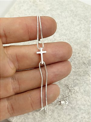 Pulseira veneziana com cruz - Banho Prata 925 Semijoia - 50 milésimos com verniz italiano - 1 unidade