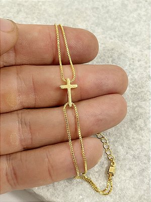 Pulseira veneziana com cruz - Banho Ouro 2 milésimos com verniz italiano - 1 unidade