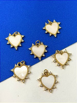 Pingente Coracao Madreperola com Zirconia - 01 unid - semijoia