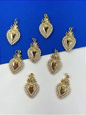 Pingente Coração Cravejado - 01 unid - semijoia