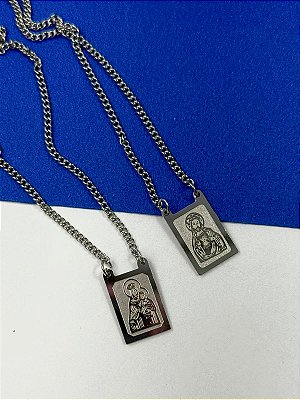 Escapulario N.S do Carmo e S.C de Jesus aço inox - 01 unid