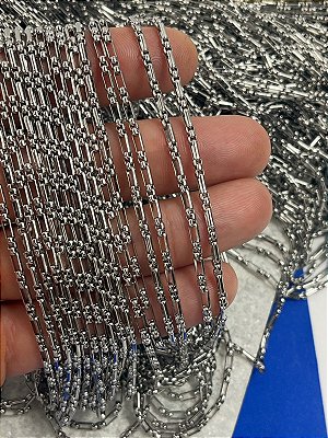 Corrente Aço Inox Elo Portugues Intercalada Guarana 0,90Mm - 1 Metro - Nao Escurece Nunca