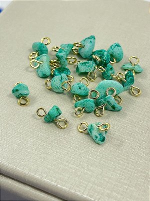 PEDRA NATURAL CASCALHO VERDE CASTROADO - CONTRAPINADA BANHO OURO - TAMANHO MÉDIO 7MM - 1 UNIDADE