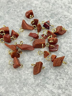 PEDRA NATURAL CASCALHO CASTROADO MARROM - CONTRAPINADA BANHO OURO - TAMANHO MÉDIO 7MM - 1 UNIDADE