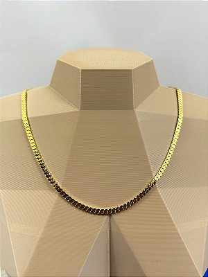 Colar Fita Laminada de 4mm espessura - medida 50cm Banho Ouro camada 2 milésimos com verniz Italiano - 1 Unidade