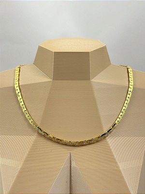 Colar Fita Laminada de 4mm espessura - medida 50cm Banho Ouro camada 2 milésimos com verniz Italianoi - 1 Unidade