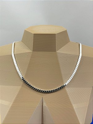 Colar Fita Laminada de 4mm espessura - medida 50cm Banho Prata 925 Semijoia camada 50 milésimos com verniz Italiano - 1 Unidade