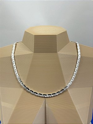 Colar Fita Laminada de 4mm espessura - medida 50cm Banho Prata 925 Semijoia camada 50 milésimos com verniz Italiano - 1 Unidade
