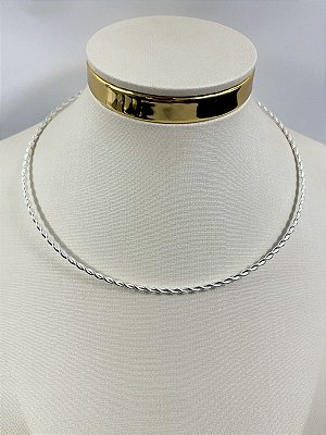 Choker aro torcida Banho Prata 925 Semijoia 50 milésimos - com extensora - 1 unidade