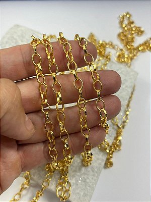 Corrente tipo Elo portugues banho ouro 2 milésimos com verniz - 1 metro