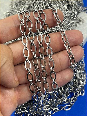 Corrente Aço Inox Cadeado Intercalada - 1 Metro - NAO ESCURECE NUNCA - ACO 316L