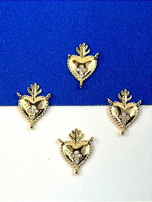 Pingente Coração 3 saidas com zirconia - 01 unid