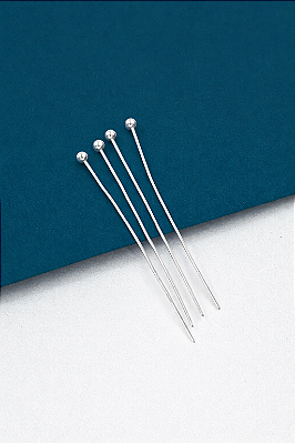 Alfinete Bolinha 4Cm Prata - 50 Milésimos de Prata - 100Pçs