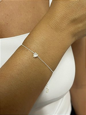 Pulseira Veneziana Ponto de Luz Coração - Prata Semijoia 925 com 50 milésimos de camada - 1 pulseira