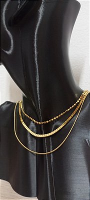 Kit Choker com 3 modelos Banho ouro 2 milésimos e verniz protetivo - 3 unidades de 40cm cada