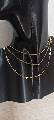 Kit Choker com 3 modelos Banho ouro 2 milésimos e verniz protetivo - 3 unidades de 40cm cada