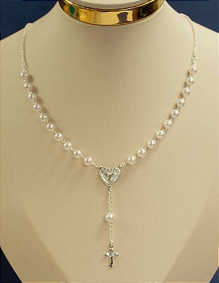 Colar Terço Espírito Santo em Prata Banho 925 Semijoia medida 60cm com extensor