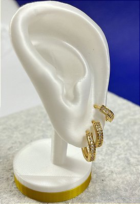 Trio Brinco Argola com zirconia cravejada - Banho ouro 2 milésimos e verniz - 3 pares P M G