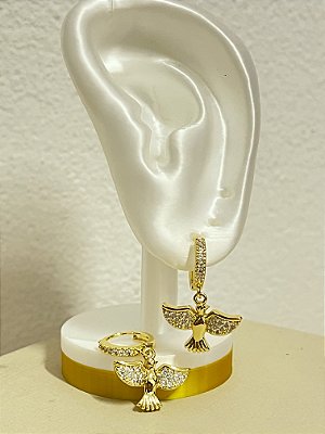 Brinco Espirito Santo com Zirconia ouro com tarraxa - 1 par