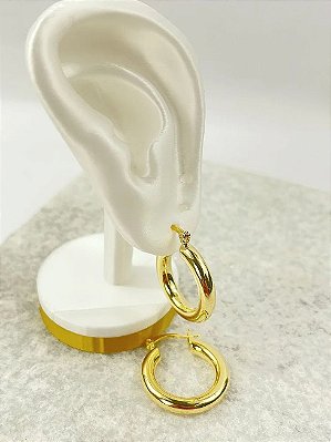 Brinco Argola tubo 20mm Banho Ouro 2 milésimos com verniz italiano - 1 par