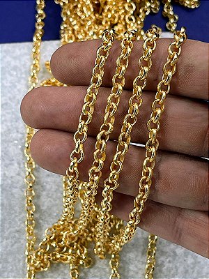 Corrente Guarana elo portugues meia cana - arame 1,85mm - ferro banho ouro 2 milésimos com verniz - 1 metro