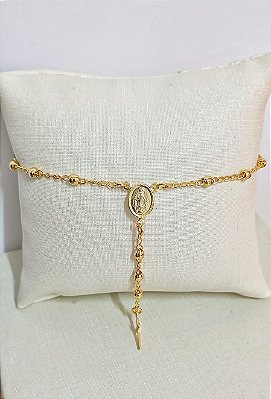 Pulseira tipo terço Nossa Senhora das Graças - banho ouro 2 miléslimos com verniz italiano - 1 unidade