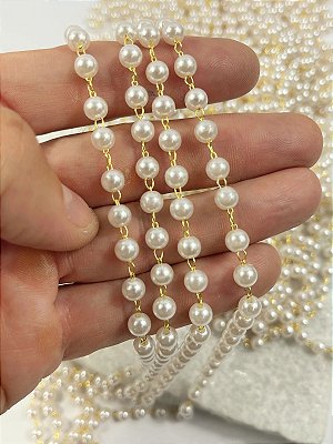 Corrente Perola 6mm banho ouro 2 milésimos de camada e verniz italiano - 1 metro