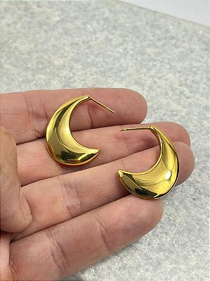 Brinco Lua Aço Inox dourado - antialergico - 1 par