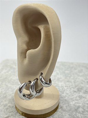 Trio Brinco Argola click banho níquel - 3 pares - P M G