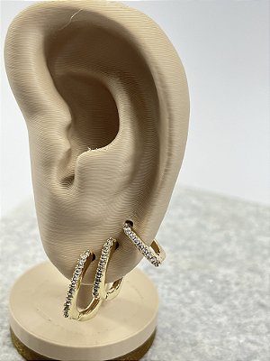 Trio Brinco Argola quadrado click cravejado Zirconia banho ouro - 3 pares