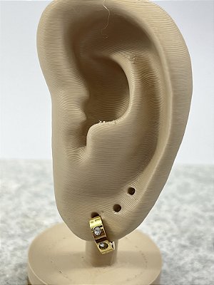 Brinco Argola click Aço inox dourado com Zirconia - 1 par