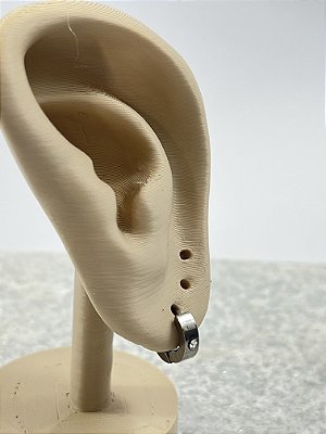 Brinco Argola click Aço inox com Zirconia - 1 par