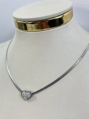 Colar Fita Aço inox com pingente cravejado Zirconia - medida 45cm