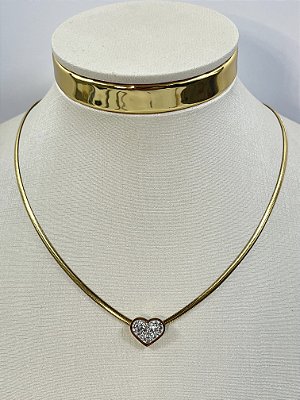 Colar Fita Aço inox com pingente cravejado Zirconia - medida 45cm