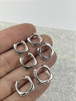 Trio Brinco Argola quadrada Banho níquel - 3 pares - P M G