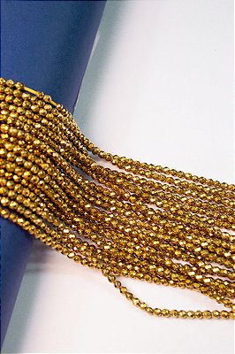 Fio Hematita Dourada Bolinha Facetada 3mm - O Fio