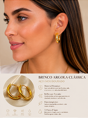Brinco Argola Tubo Aço inox Dourado tipo Click - 1 par